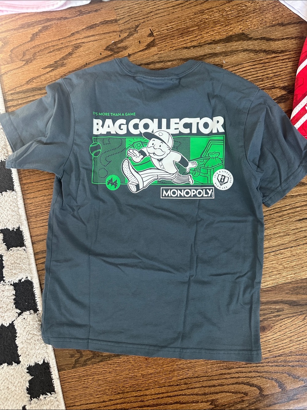 Monopoly 'Bag Collector' Graphic Tee in Dark Gray & Green